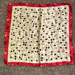 Vintage Scarf 19" Square Satin floral print neckerchief retro fall